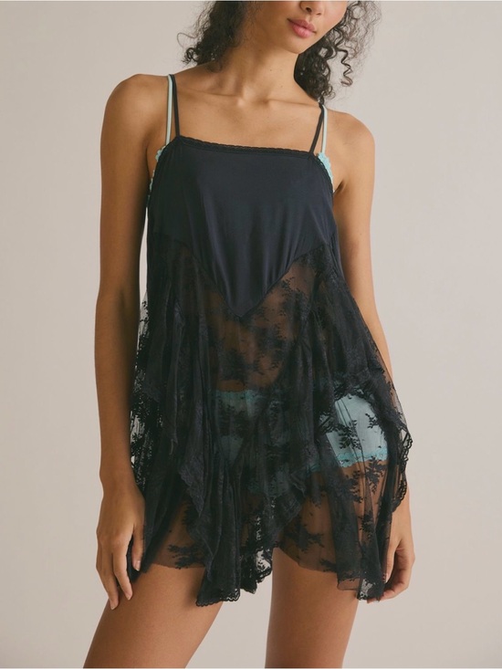 Free People Tops - Free People intimately Sunday Candy Mini Slip Black Lace Chemise sz M NEVER WOR